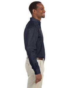 Harriton M510T Men’s Tall Essential Poplin – Navy (on model side)