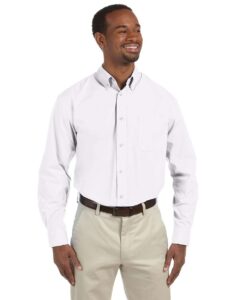 Harriton M510T Men’s Tall Essential Poplin – White (on model)