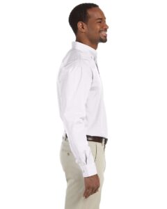 Harriton M510T Men’s Tall Essential Poplin – White (on model side)