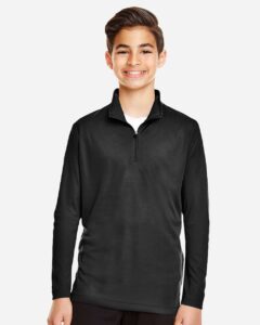 Team 365 TT31Y Youth Zone Performance Quarter-Zip Pullover – Black (on model)