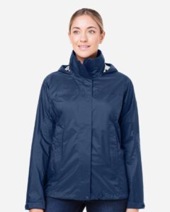 Marmot M15866 Women’s PreCip® Eco Packable Rain Jacket – Arctic Navy (on model)