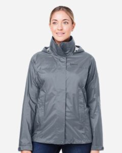 Marmot M15866 Women’s PreCip® Eco Packable Rain Jacket – Steel Onyx (on model)