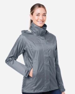 Marmot M15866 Women’s PreCip® Eco Packable Rain Jacket – Steel Onyx (on model side)