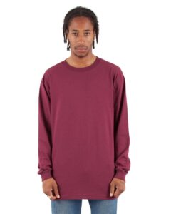 Shaka Wear SHALS Unisex Active Long Sleeve Tee – Burgundy (on model)