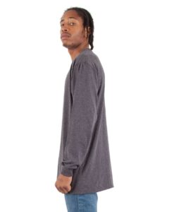 Shaka Wear SHALS Unisex Active Long Sleeve Tee – Charcoal Grey Heather (on model side)