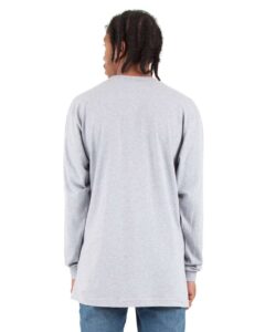 Shaka Wear SHALS Unisex Active Long Sleeve Tee – Heather Grey (on model back)