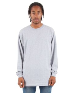 Shaka Wear SHALS Unisex Active Long Sleeve Tee – Heather Grey (on model)