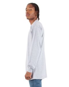 Shaka Wear SHALS Unisex Active Long Sleeve Tee – Heather Grey (on model side)