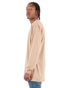 Shaka Wear SHALS Unisex Active Long Sleeve Tee – Khaki (on model side)