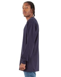 Shaka Wear SHALS Unisex Active Long Sleeve Tee – Navy (on model side)