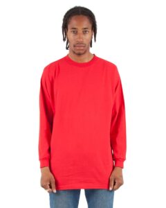 Shaka Wear SHALS Unisex Active Long Sleeve Tee – Red (on model)