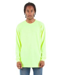 Shaka Wear SHALS Unisex Active Long Sleeve Tee – Safety Green (on model)