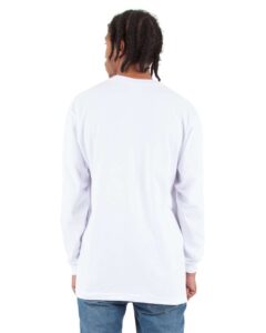 Shaka Wear SHALS Unisex Active Long Sleeve Tee – White (on model back)