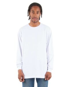 Shaka Wear SHALS Unisex Active Long Sleeve Tee – White (on model)