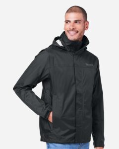 Marmot M15881 Men’s PreCip® Eco Packable Rain Jacket – Black (on model side)