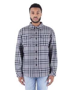 Shaka Wear SHPFJ Unisex Plaid Jacket – Dark Grey (on model)