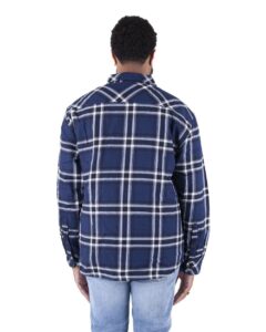 Shaka Wear SHPFJ Unisex Plaid Jacket – Navy (on model back)