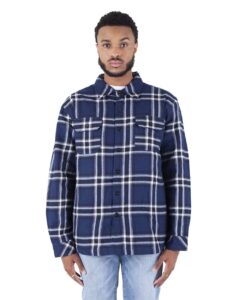 Shaka Wear SHPFJ Unisex Plaid Jacket – Navy (on model)