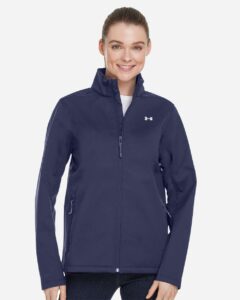 Under Armour 1371594 Women’s ColdGear® Infrared Shield 2.0 Jacket – Midnight Navy/ White (on model)