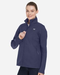 Under Armour 1371594 Women’s ColdGear® Infrared Shield 2.0 Jacket – Midnight Navy/ White (on model side)