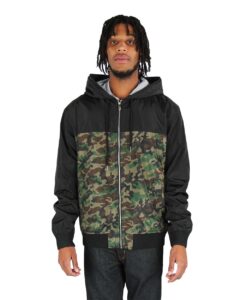 Shaka Wear SHWBJ Unisex Windbreaker Jacket – Black/ Camo Green (on model)
