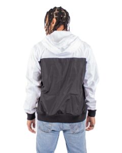Shaka Wear SHWBJ Unisex Windbreaker Jacket – White/ Black (on model back)