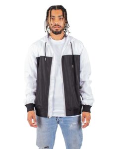 Shaka Wear SHWBJ Unisex Windbreaker Jacket – White/ Black (on model)