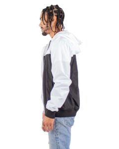 Shaka Wear SHWBJ Unisex Windbreaker Jacket – White/ Black (on model side)