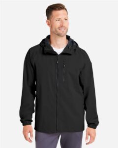 HUK H400148 Men’s Rover Rain Jacket – Black (on model)
