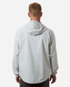 HUK H400159 Men’s Storm Rain Jacket – Harbor Mist (on model back)