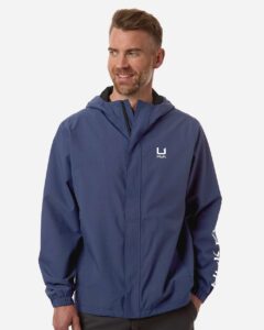 HUK H400159 Men’s Storm Rain Jacket – Naval Academy (on model)