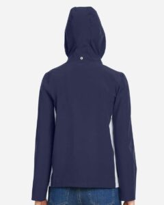 Under Armour 1389661 Women’s Rival Stretch Jacket – Midnight Navy/ White (on model back)