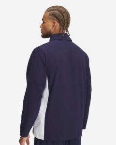 Under Armour 1390159 Men’s Rival Stretch Jacket – Midnight Navy/ White (on model back)
