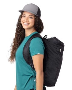 BAGedge BE278 Getaway Cinchback Travel Backpack – Black (on model side)