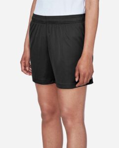 Team 365 TT11SHW Women’s Zone Performance Shorts – Black (on model side)