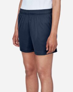 Team 365 TT11SHW Women’s Zone Performance Shorts – Sport Dark Navy (on model side)