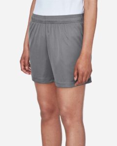 Team 365 TT11SHW Women’s Zone Performance Shorts – Sport Graphite (on model side)