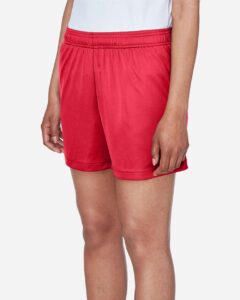 Team 365 TT11SHW Women’s Zone Performance Shorts – Sport Red (on model side)