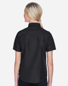 Harriton M580W Women’s Key West Short Sleeve Performance Staff Shirt – Black (on model back)