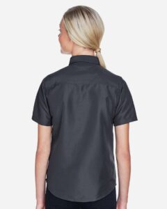 Harriton M580W Women’s Key West Short Sleeve Performance Staff Shirt – Dark Charcoal (on model back)