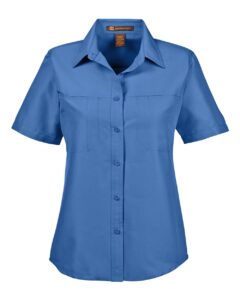 Harriton M580W Women’s Key West Short Sleeve Performance Staff Shirt – Pool Blue