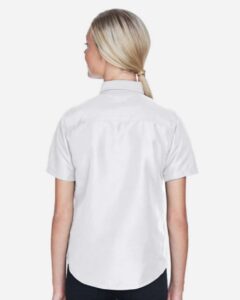 Harriton M580W Women’s Key West Short Sleeve Performance Staff Shirt – White (on model back)