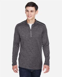 CORE365 CE401 Men’s Kinetic Performance Quarter-Zip Pullover – Carbon/ Black (on model)