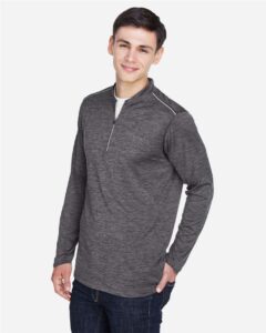 CORE365 CE401 Men’s Kinetic Performance Quarter-Zip Pullover – Carbon/ Black (on model side)