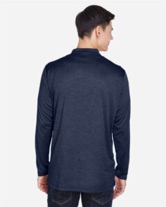 CORE365 CE401 Men’s Kinetic Performance Quarter-Zip Pullover – Classic Navy Heather/ Carbon (on model back)