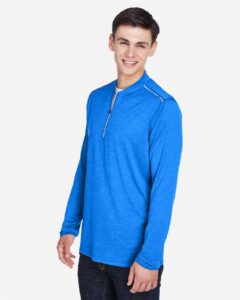 CORE365 CE401 Men’s Kinetic Performance Quarter-Zip Pullover – True Royal/ Carbon (on model side)