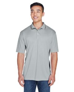 UltraClub 8406 Men’s Cool & Dry Sport Two-Tone Polo – Grey/ Black (on model)