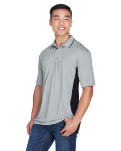 UltraClub 8406 Men’s Cool & Dry Sport Two-Tone Polo – Grey/ Black (on model side)
