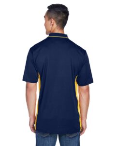 UltraClub 8406 Men’s Cool & Dry Sport Two-Tone Polo – Navy/ Gold (on model back)