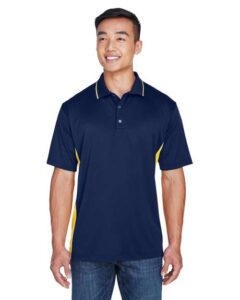 UltraClub 8406 Men’s Cool & Dry Sport Two-Tone Polo – Navy/ Gold (on model)